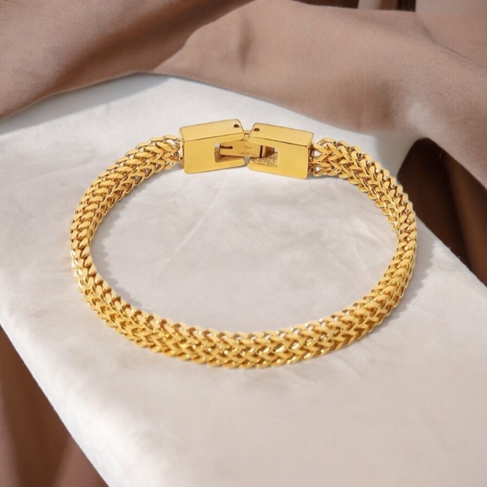 NEW 18K yellow gold plated double layer wheat chain bracelet jewelry B20B